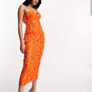 ASOS DESIGN cami textured lace midi dress in orange. NEVER WORN! NEW